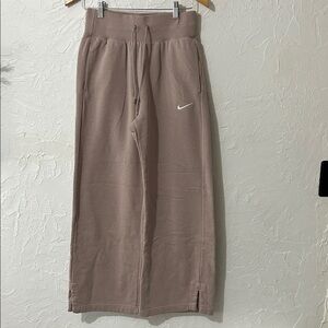 Nike Taupe Wide-Leg Drawstring Sweatpants with White Swoosh